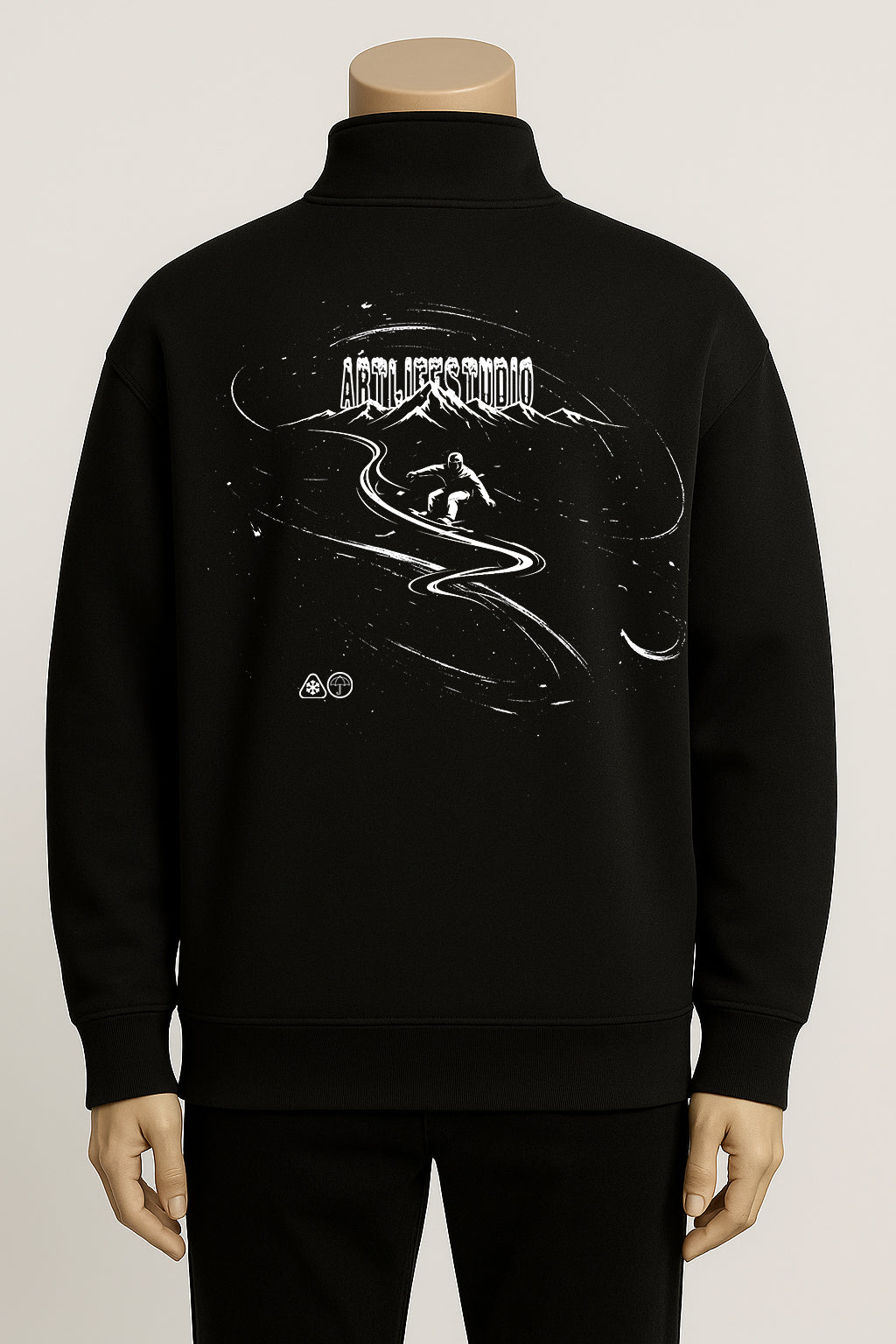 1/4 ZIP BLACK "SNOWBOARD"
